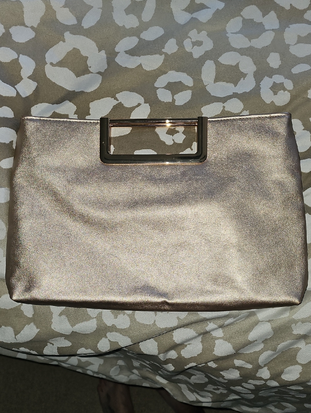 Metallic Rose Gold Clutch Bag with Gold Handle